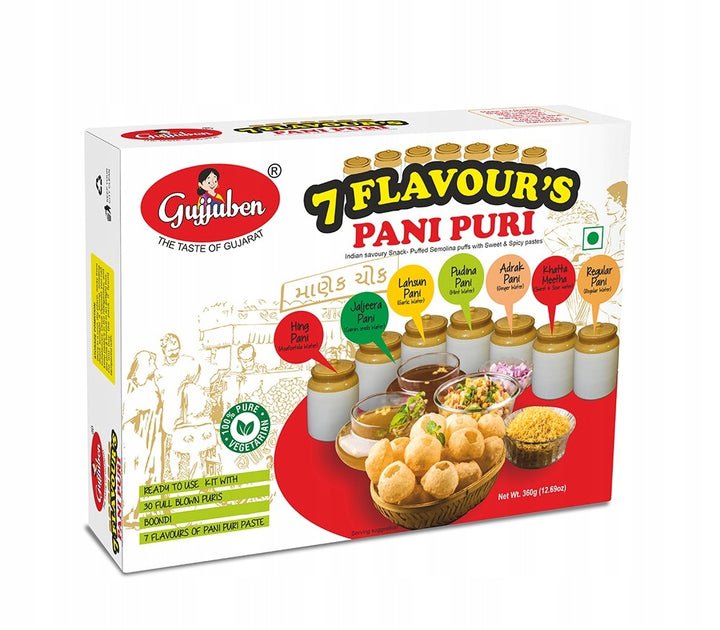 Gujjuben 7 smaków Pani Puri Kit (30 puri) gotowy do smażenia